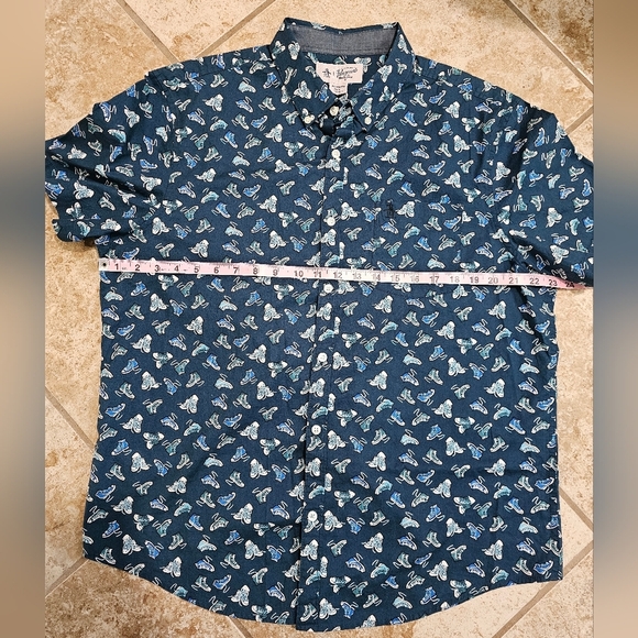Penguin XL Shirt Blue Sneaker Graphic Button Down Casual Camp Style Y2K Vibe - Picture 6 of 7